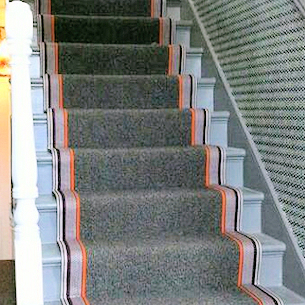 Grey striped runner with multi-coloured border